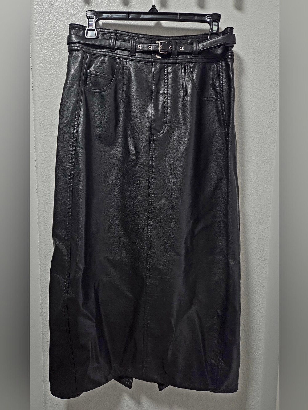 Pilcro Black Faux Ankle Length Leather Skirt with Belted Waist